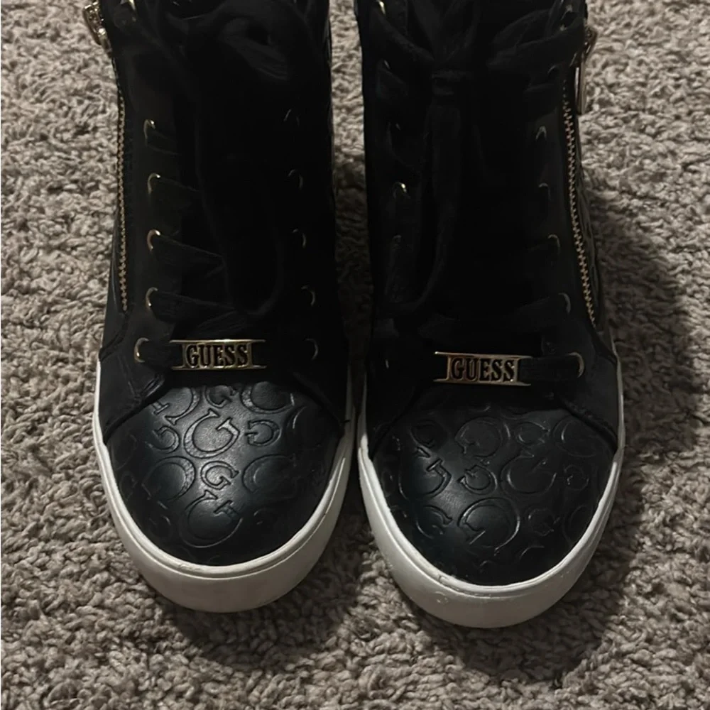 Guess Black and White High-Top Sneakers with Sparkly Finish - Picture 2 of 3